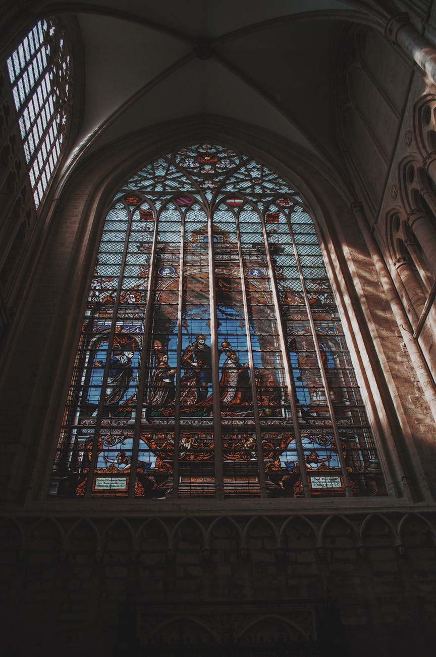 brown framed glass window