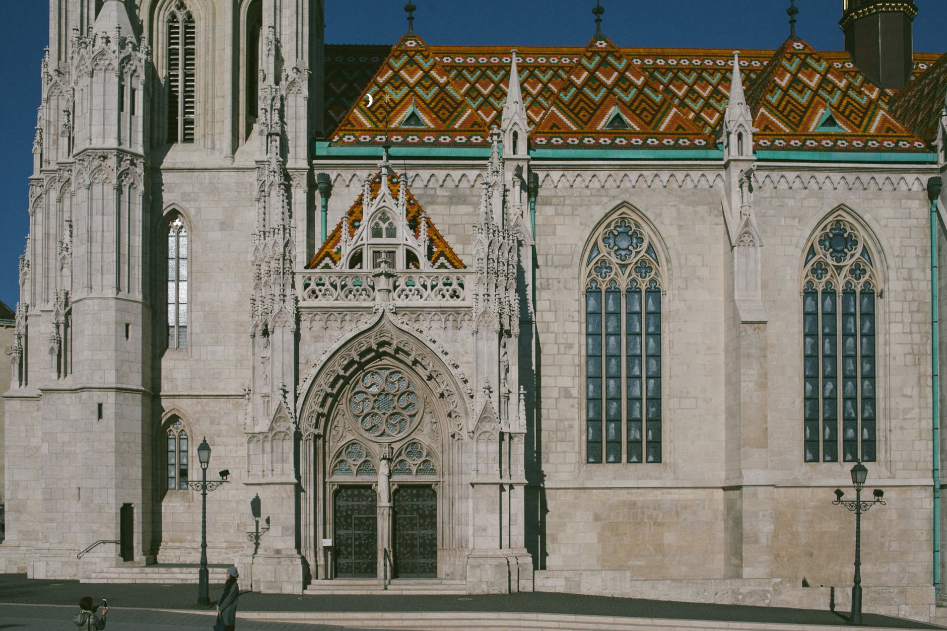 facade of old romanesque cathedral