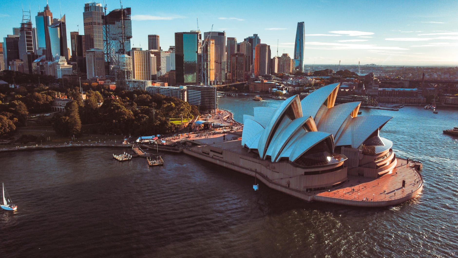 drone shot of the famous sydney opera house in australia